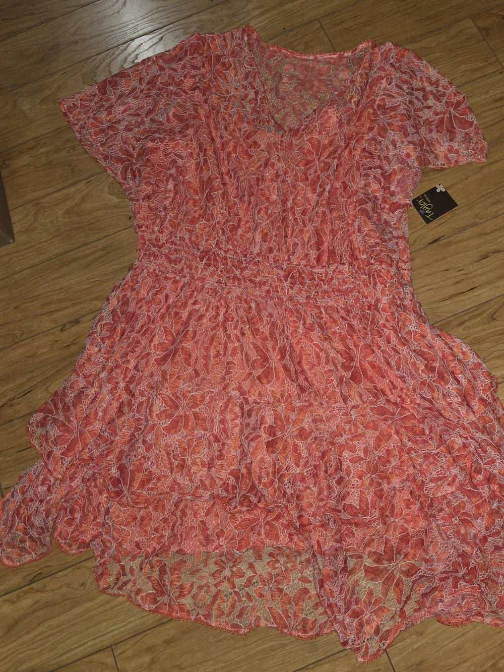 Taylor Coral Floral Tiered V-Neck Mini Dress